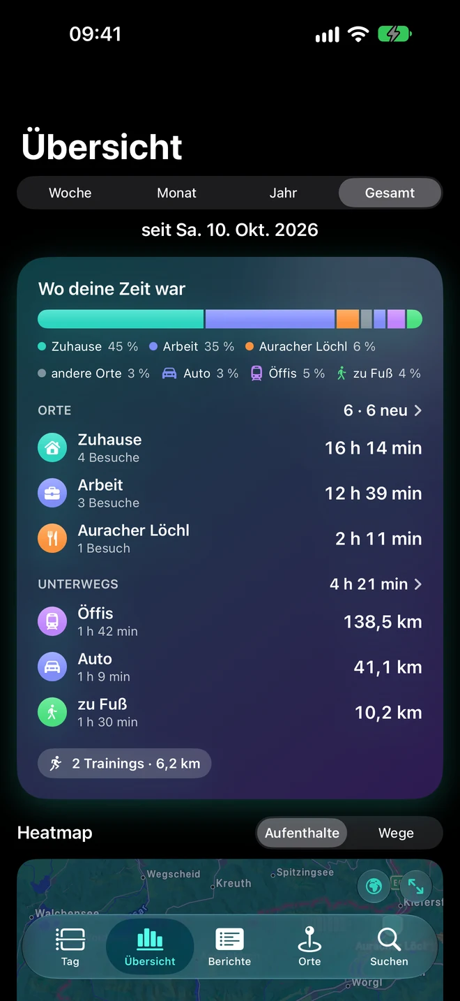 Lifeline-Übersicht mit Kennzahlen und Karte.